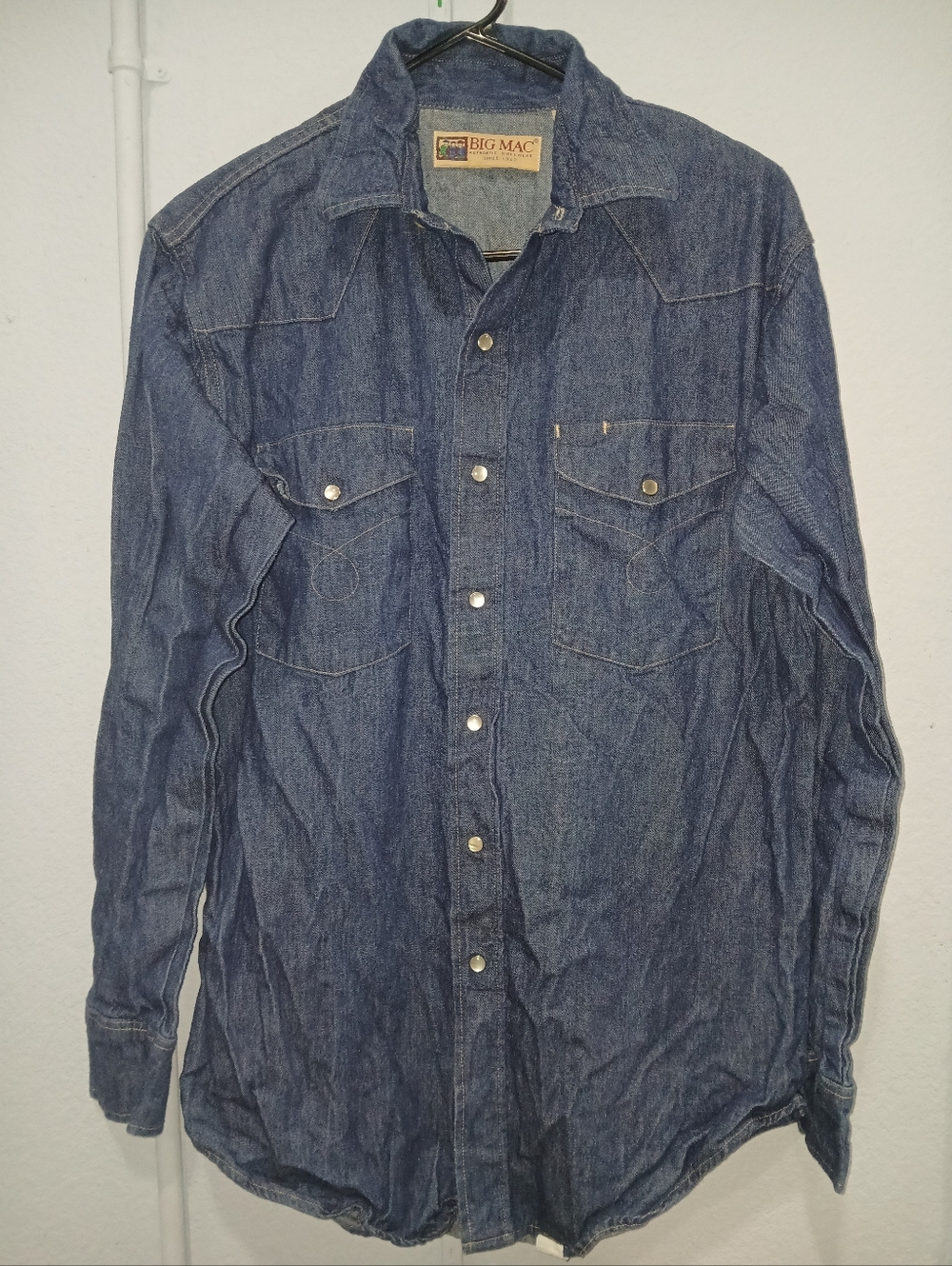 Vintage BIG MAC denim Pearl Snap Mens MEDIUM ME 15-15.5